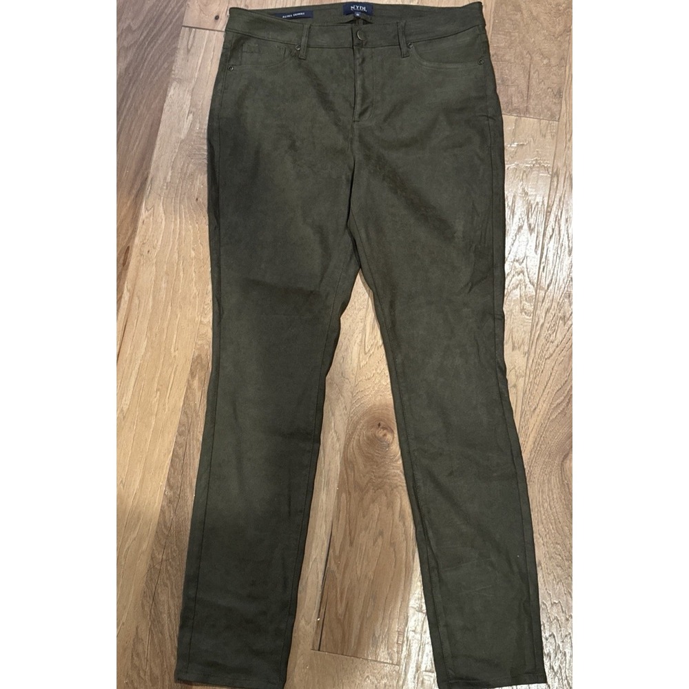 NYDJ Alina Skinny Pants Brown Faux Suede Mid Rise Stretch Size 10